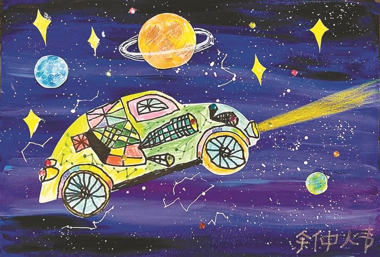 汽车轮胎绘画:汽车轮胎知识星球儿童画
